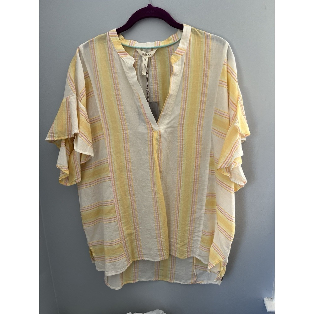 Matilda Jane Summer Picnic Woman Medium Yellow Tunic Top Short Sleeve Shirt